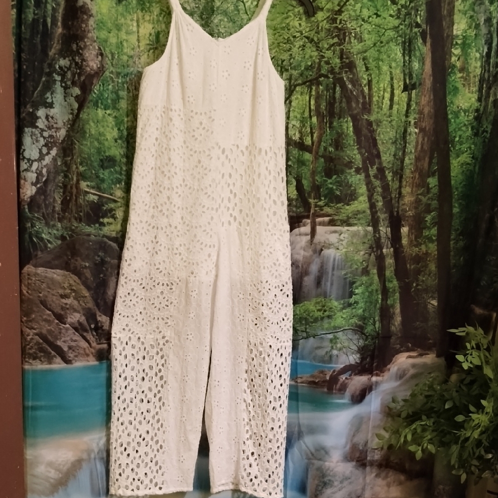 Zara White Eyelet Jumpsuit